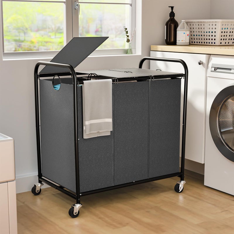 Olldide 180L (47.55 Gal) Laundry Sorter 3 Section, Rolling Laundry Basket with Lockable Wheels and Lid, Laundry Hamper with 3 Separated Removable Bags Dirty Clothes Hamper for Laundry Room Organizer, Grey - Image 1