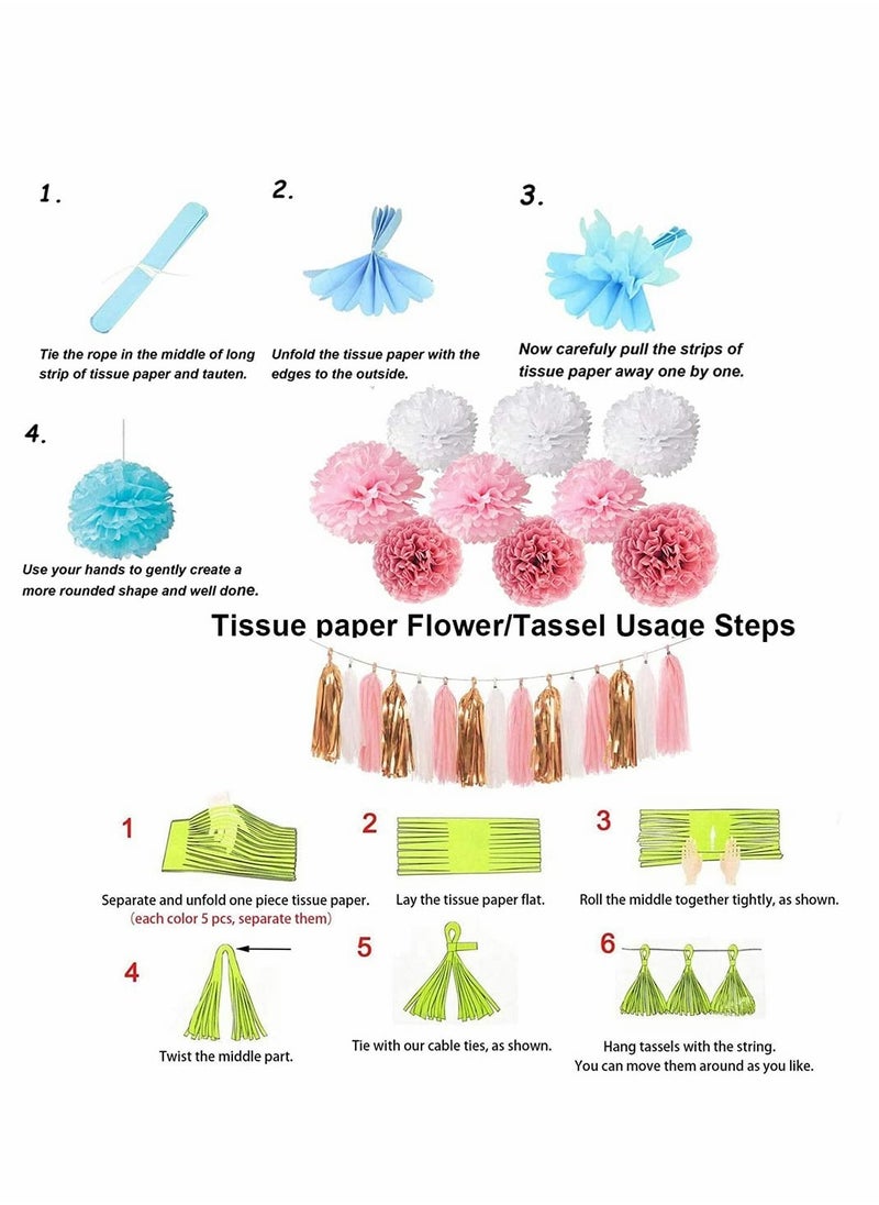 KASTWAVE - Pink Rose Gold Birthday Party Decorations Set, Rose Gold Glittery Happy Birthday Banner, Tissue Paper Pom, Circle Dots Garland and Tassel Garland for Birthday Party Decorations - Image 1