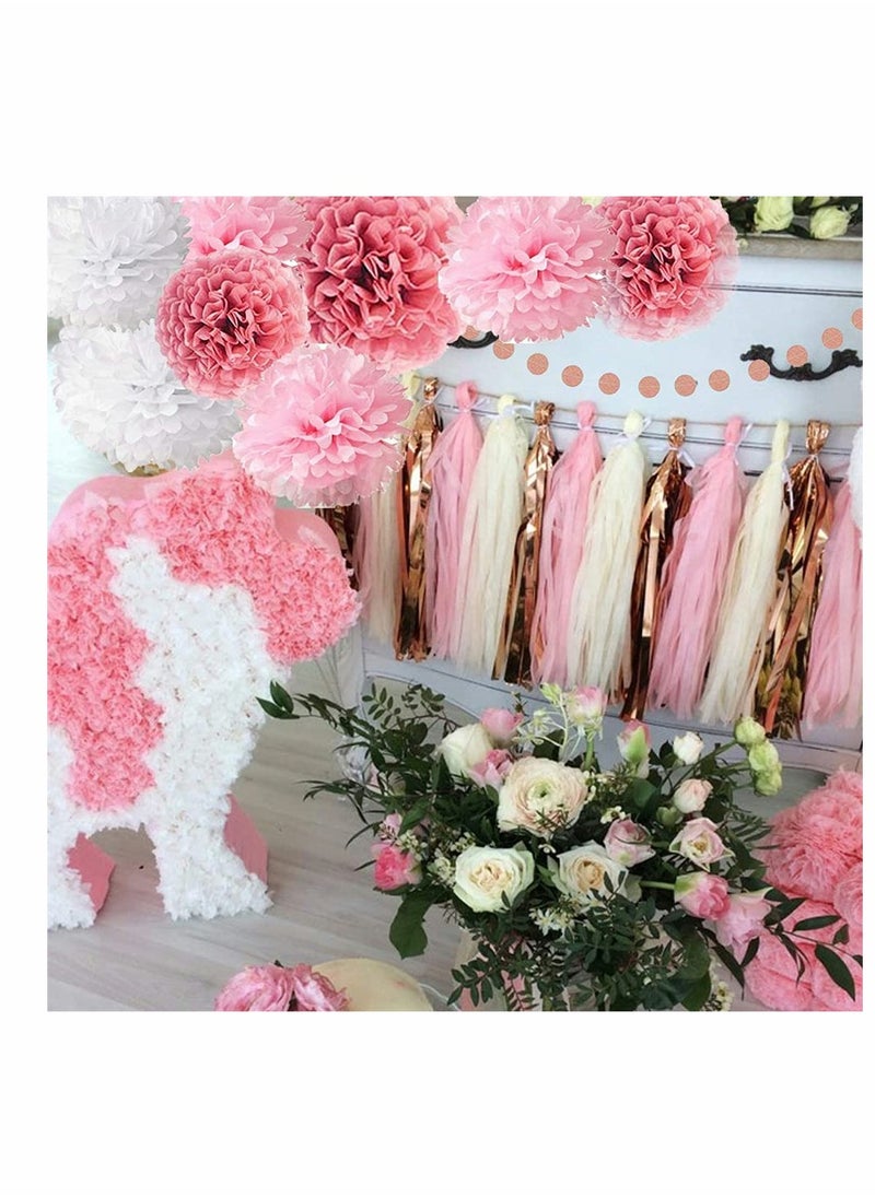 KASTWAVE - Pink Rose Gold Birthday Party Decorations Set, Rose Gold Glittery Happy Birthday Banner, Tissue Paper Pom, Circle Dots Garland and Tassel Garland for Birthday Party Decorations - Image 1