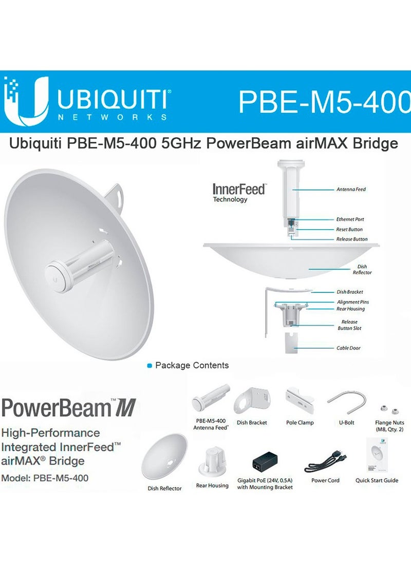 Ubiquiti Networks Ubiquiti Networks PBE-M5-400 Power Beam High-Performance Airmax with 25dBi Plate-Type Antenna, 802.11A/N, 5.1-5.8GHz  - Image 2