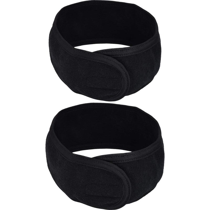 eBoot eBoot 2 Pieces Spa Headband Makeup Facial Terry Cloth Stretch Yoga Sport Towel Black - Image 1