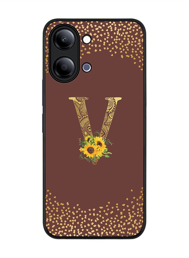Stylizedd For vivo Y05 4G / Y6t 5G Case,Slim fit Camera Protection, Shockproof Thin Phone cover  - Custom Floral Monogram - V  (Brown ) - Image 1