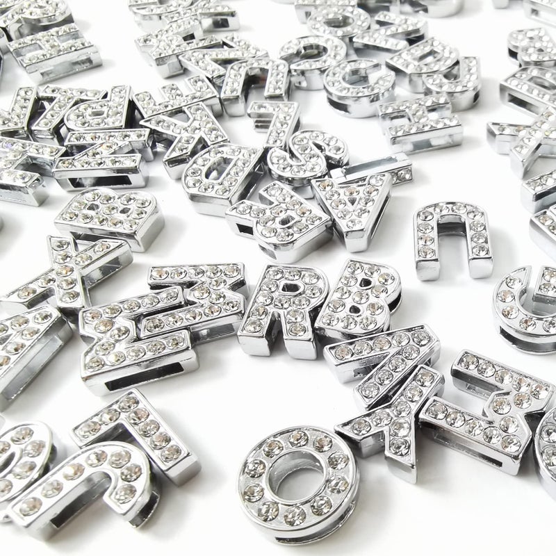 NSBELL 130PCS 8mm Full Rhinestones Slide Alphabet Letters Charms A-Z Alphabet Charms for DIY Necklace Choker Wristbands Bracelets Jewelry Making Charms Supplies, Sliver - Image 3