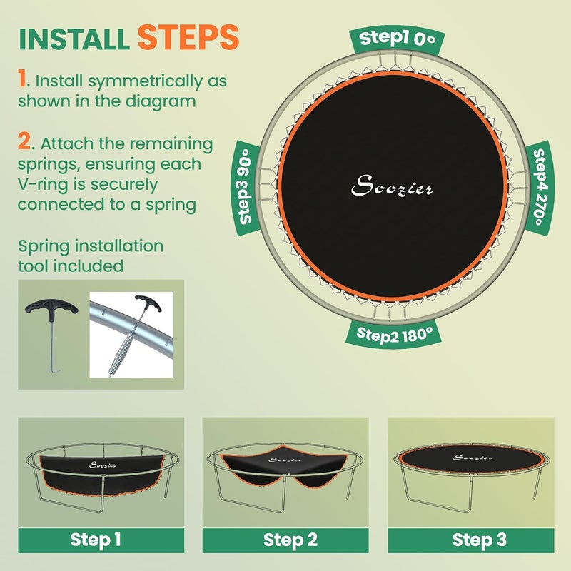 Soozier Trampoline Replacement Mat, Fits 12' Trampoline with 72 V Hooks, 5. 5" Springs, Trampoline Mat with 8 Rows of Stitching, Spring Pull Tool Spring, Frame not Included - Image 4
