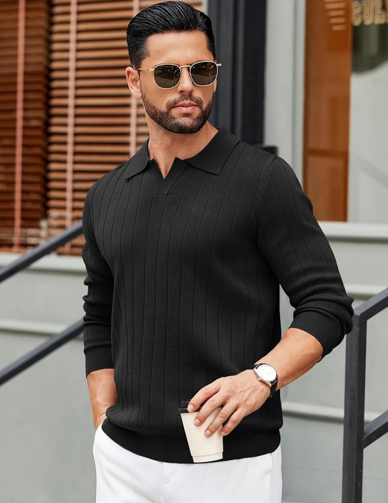 NORTHWIND Men's Cotton Full Sleeve Collar Polo Sweater for Man Rib Knitted Sweaters for Men Winter Pullover Sweater for Men (in, Alpha, M, Black) - Image 3