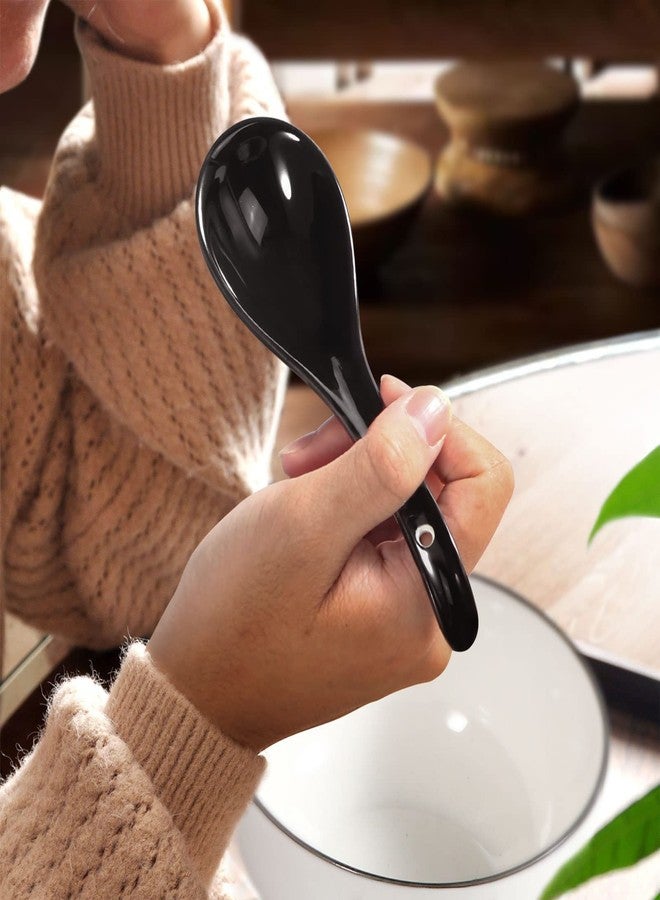 Wareland Black Ceramic Soup Spoons Set, 6.75 inch Deep Oval Hook Design, Dishwasher Safe - Perfect for Ramen, Pho, Noodles, Stews, Wonton, Dumpling, Miso - Image 4