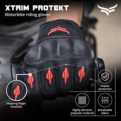 XTRIM Protekt - Universal Bike Riding Gloves for Men (Small) Sloping Finger Knuckles, Bike Accessories, Touchscreen Compatible Fingertips, Suede Padding, Gloves for Protection, Washable (Black & Red) - Image 2