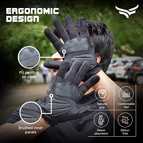XTRIM Protekt - Universal Bike Riding Gloves for Men (Small) Sloping Finger Knuckles, Bike Accessories, Touchscreen Compatible Fingertips, Suede Padding, Gloves for Protection, Washable (Black & Red) - Image 3