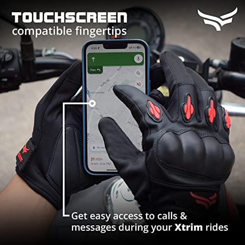 XTRIM Protekt - Universal Bike Riding Gloves for Men (Small) Sloping Finger Knuckles, Bike Accessories, Touchscreen Compatible Fingertips, Suede Padding, Gloves for Protection, Washable (Black & Red) - Image 4