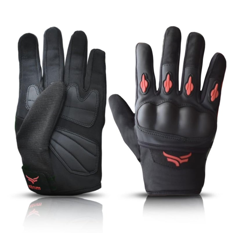 XTRIM Protekt - Universal Bike Riding Gloves for Men (Small) Sloping Finger Knuckles, Bike Accessories, Touchscreen Compatible Fingertips, Suede Padding, Gloves for Protection, Washable (Black & Red) - Image 1