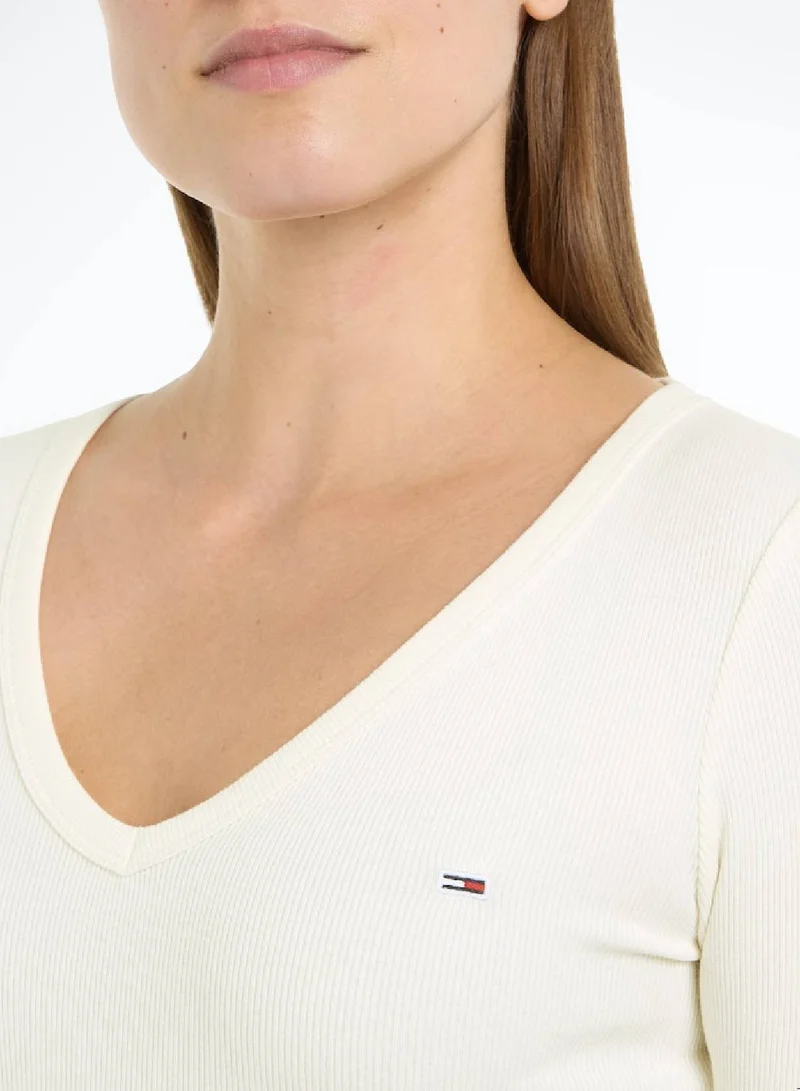 TOMMY JEANS Women's Slim Essential Long Sleeve T-Shirt - Cotton, White