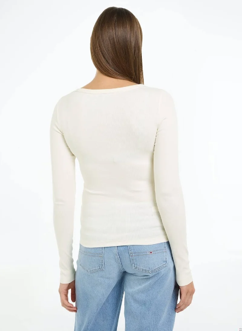 TOMMY JEANS Women's Slim Essential Long Sleeve T-Shirt - Cotton, White