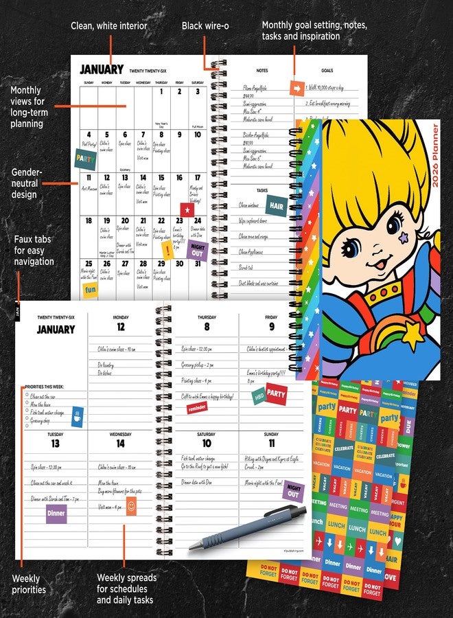 TF Publishing 2026 Rainbow Brite Medium Weekly Monthly Planner with 12-Month Calendar Grid, Goals and Task Trackers - Weekly Schedule Planner w/Priority List Section and Stickers - 6.5in x 8in - Image 5