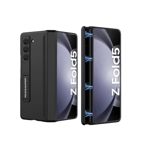 T TECLUSIVE Ultra Luxury Full Protection Case Cover with Magnetic Hinge Protection Compatible for Galaxy Z Fold 5 | Slim Front Tempered Glass Case with Hidden Stand (Black, Fold 5) - Image 1