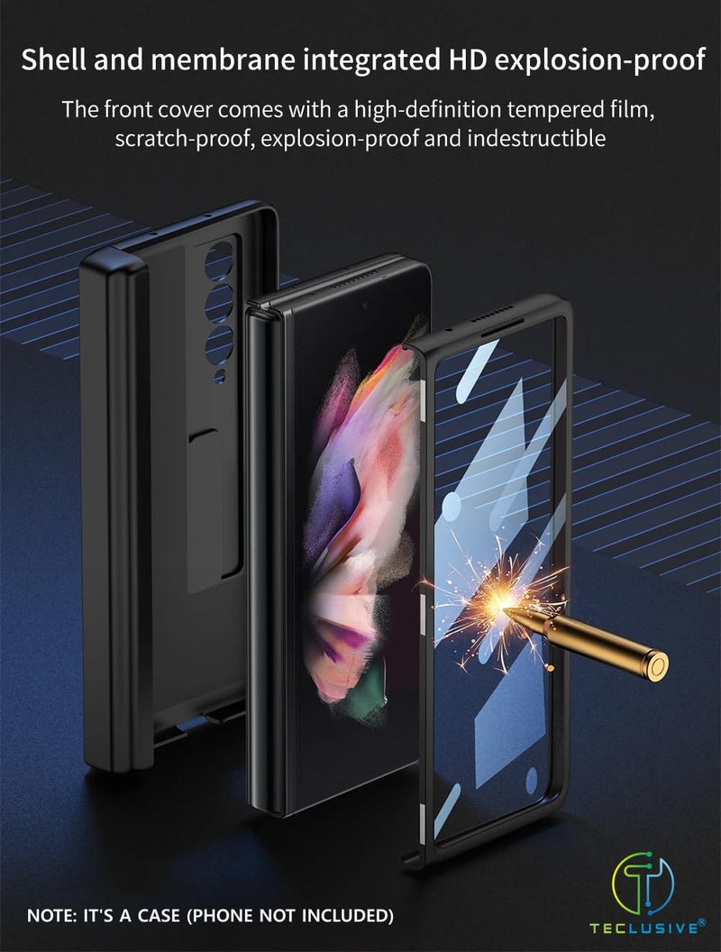 T TECLUSIVE Ultra Luxury Full Protection Case Cover with Magnetic Hinge Protection Compatible for Galaxy Z Fold 5 | Slim Front Tempered Glass Case with Hidden Stand (Black, Fold 5) - Image 4
