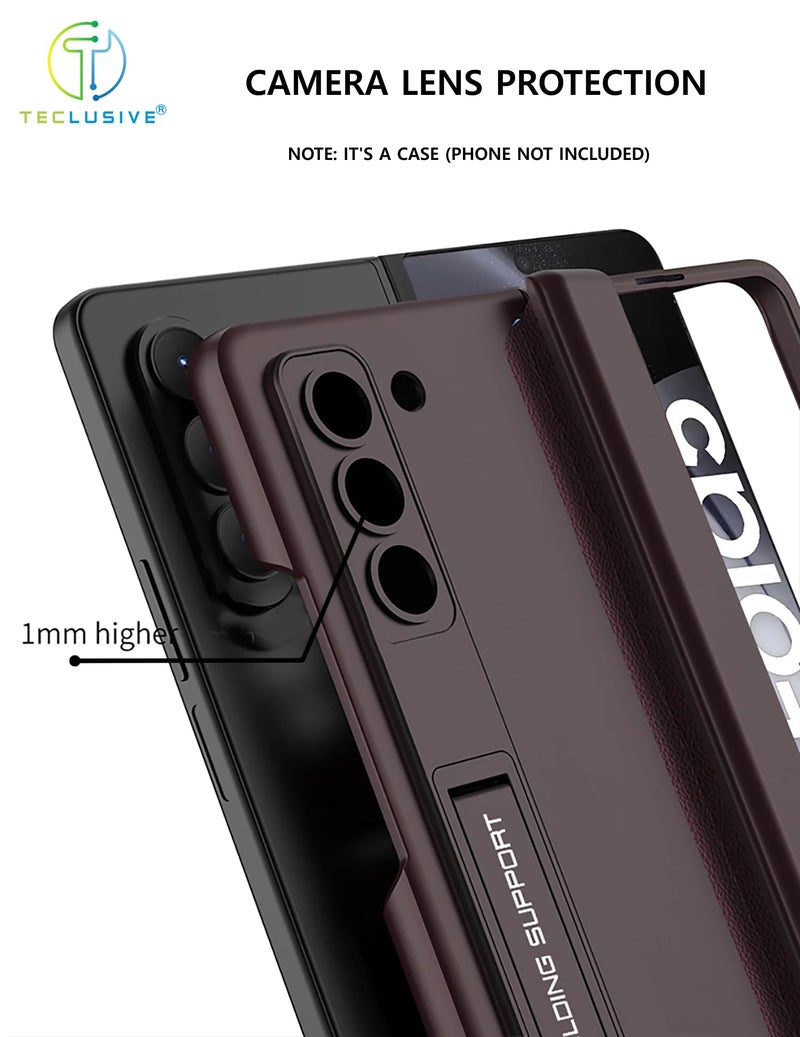 T TECLUSIVE Ultra Luxury Full Protection Case Cover with Magnetic Hinge Protection Compatible for Galaxy Z Fold 5 | Slim Front Tempered Glass Case with Hidden Stand (Black, Fold 5) - Image 3