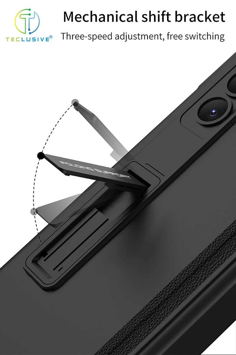 T TECLUSIVE Ultra Luxury Full Protection Case Cover with Magnetic Hinge Protection Compatible for Galaxy Z Fold 5 | Slim Front Tempered Glass Case with Hidden Stand (Black, Fold 5) - Image 5