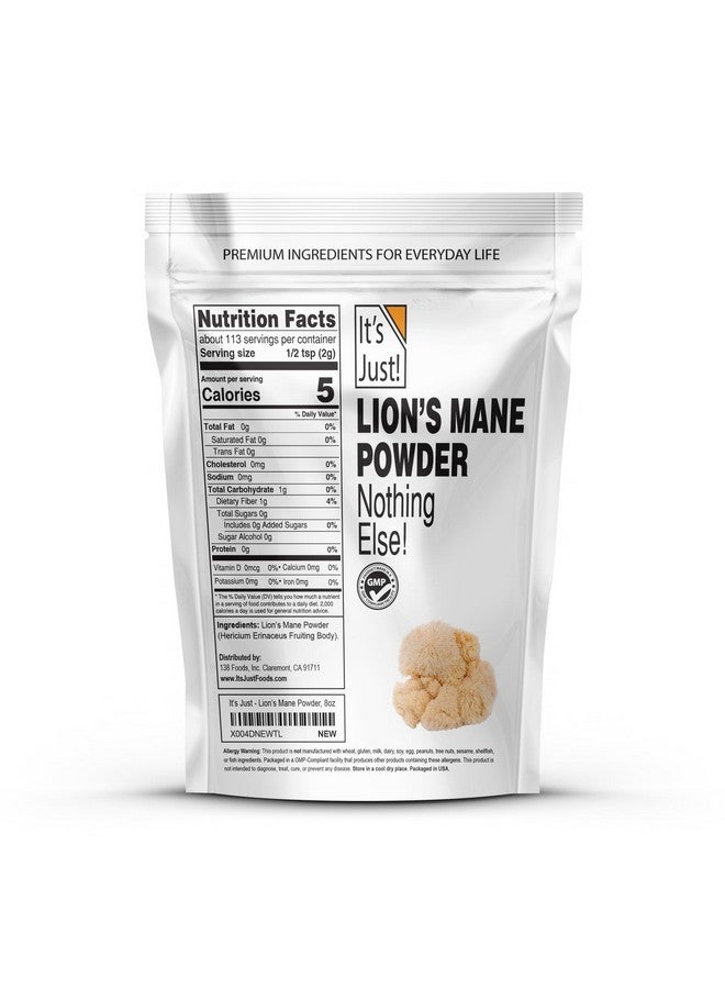 It's Just! - Lion's Mane Mushroom Powder, Natural Raw Superfood, Brain Support, Immune Health, Boost Energy, Non-GMO, 8oz - Image 2