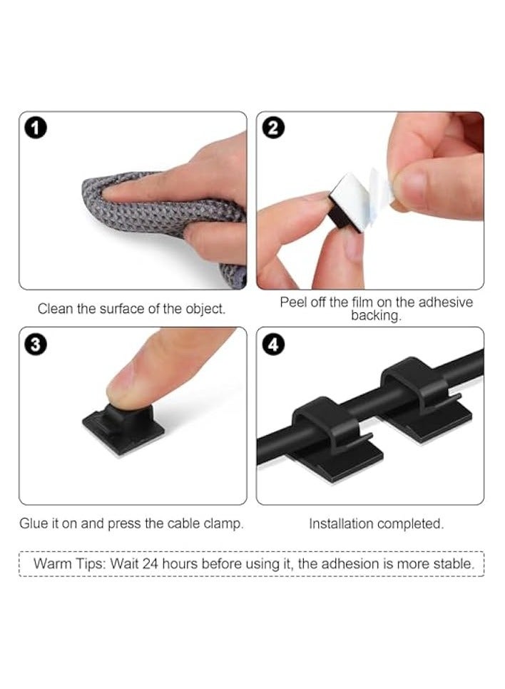 erorex 100Pcs Small White Black Adhesive Cable Clips for Cord Management Under Desk Nightstand Phone PC Charger Plug Speaker TV Cord Holder Keeper Hook Wall Wire Organizer Car Dash Cam - Image 4