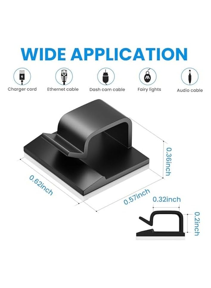 erorex 100Pcs Small White Black Adhesive Cable Clips for Cord Management Under Desk Nightstand Phone PC Charger Plug Speaker TV Cord Holder Keeper Hook Wall Wire Organizer Car Dash Cam - Image 2
