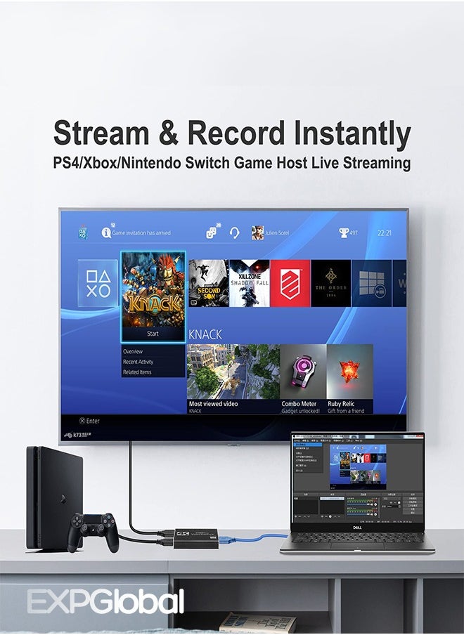 إكسبجلوبال بطاقة كابشر محمولة لالتقاط الفيديو والصوت 4K USB 3.0 1080P HDMI بسرعة 60 اطارا في الثانية، محول كابشر للالعاب والبث المباشر والعروض التعليمية واجهزة العاب PS4 XBOX  - Image 3
