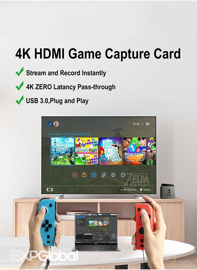 إكسبجلوبال بطاقة كابشر محمولة لالتقاط الفيديو والصوت 4K USB 3.0 1080P HDMI بسرعة 60 اطارا في الثانية، محول كابشر للالعاب والبث المباشر والعروض التعليمية واجهزة العاب PS4 XBOX  - Image 2