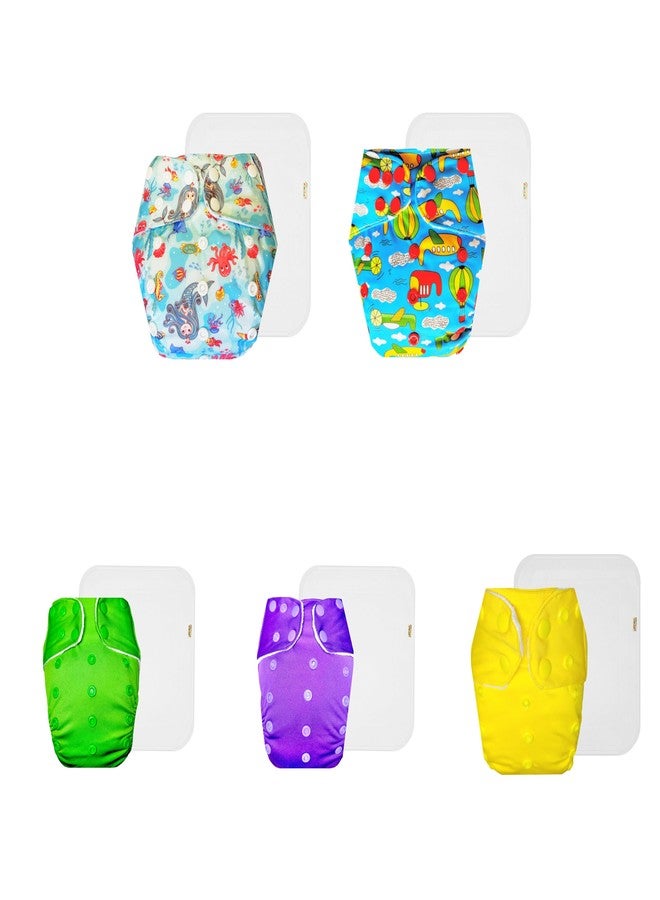 Dumbledo Premium Cloth Diaper with Cotton Insert (Pack of 5) | Dry Feel and Comfortable | Breathable | Adjustable Snaps | Perfect for Indian Summers | 3 Months - 3 Years | Unisex Baby - Image 1