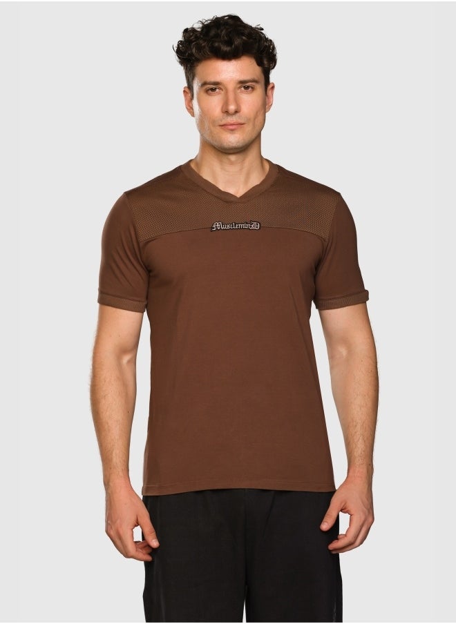 Musclemind Men's Printed V-Neck Regular Fit T-Shirt with Super Soft, Mesh Panels,Long-Lasting Colour, Wrinkle Resistant Stretchable Fabric, for All Day Comfort  - Image 3