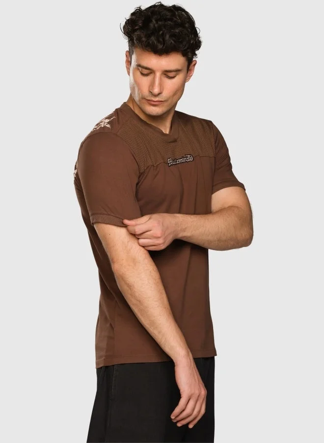 Musclemind Brown Men's Printed V-Neck Regular Fit T-Shirt for Men | Best Price UAE