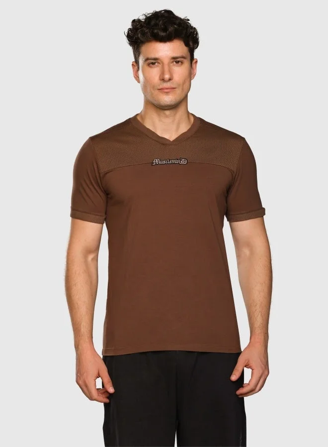 Musclemind Brown Men's Printed V-Neck Regular Fit T-Shirt for Men | Best Price UAE