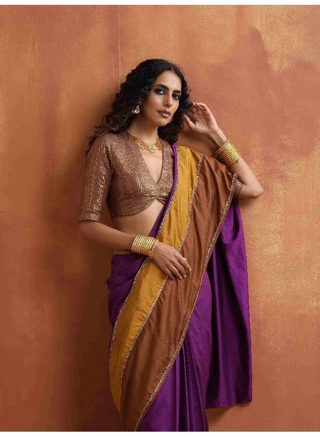 trueBrowns Purple Silk Ready To Wear Saree