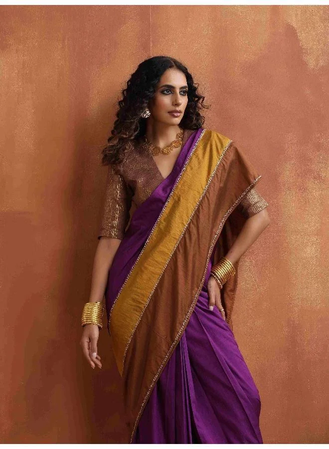 trueBrowns Purple Silk Ready To Wear Saree