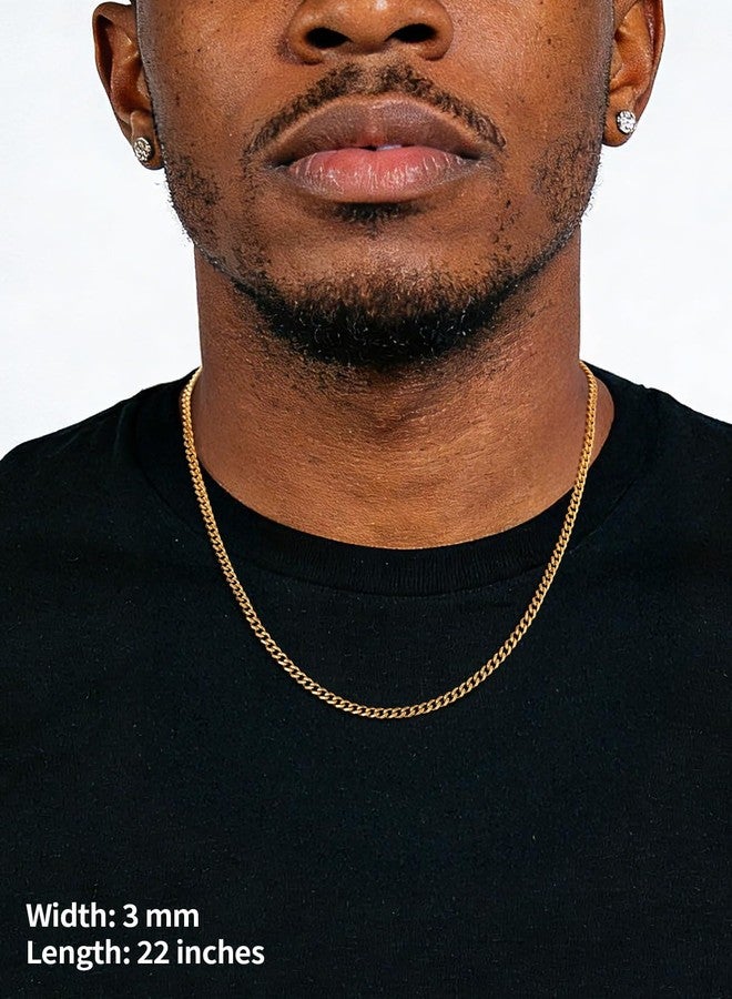 U7 Men's Chain Necklace 22 inches 3Mm Wide 18K-Gold-Plated - Image 3