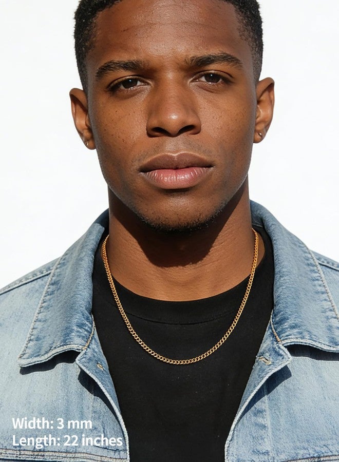 U7 Men's Chain Necklace 22 inches 3Mm Wide 18K-Gold-Plated - Image 2