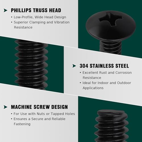 EASTLO #8-32 x 3/4" Truss Head Machine Screws Black, Phillips Drive, 304 Stainless Steel 18-8, Black Oxide Coated Finish, Corrosion Resistant Round Head Machine Screws, Full Thread, Coarse Thread, 100 PCS - Image 4