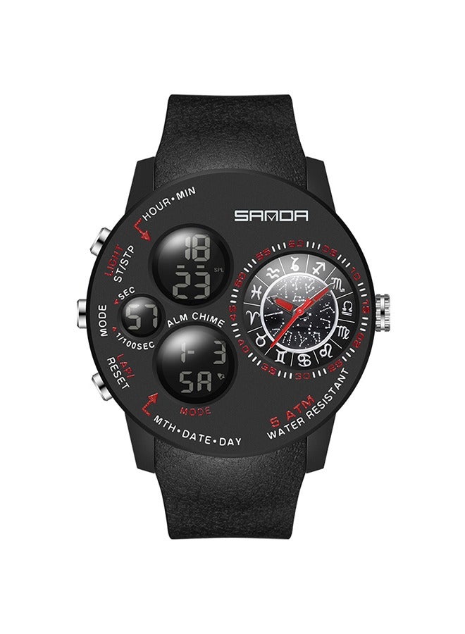 Sanda ساعة رجالية رقمية متعددة الوظائف من سلسلة Constellation Dial Series للرجال باللون الأسود والأحمر 6036 - Image 1