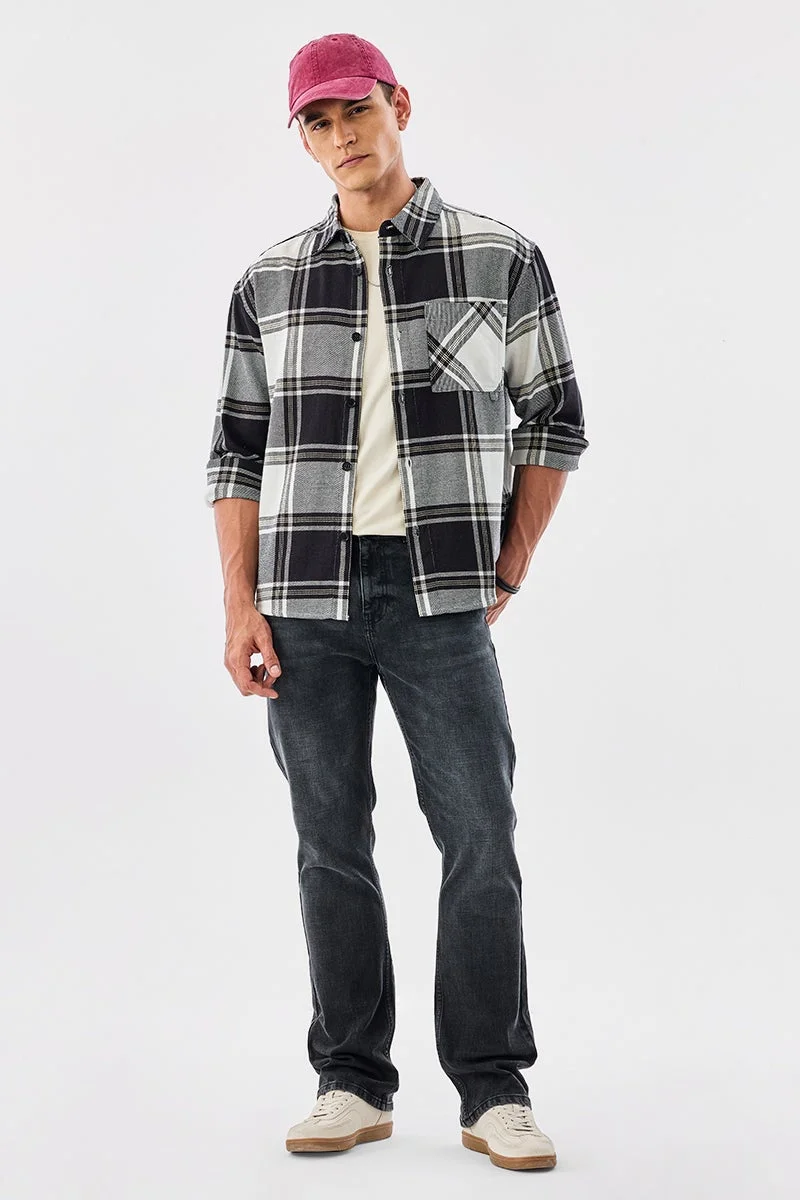 سنيتش Black Checkered Long Sleeve Relaxed Overshirt