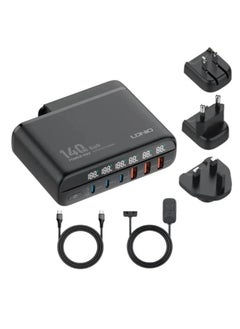 LDNIO LDNIO A6140C 140W GaN Super Fast Desktop 6-Port Charger, EU Plug With Type-C To Type-C - Black  - Image 1