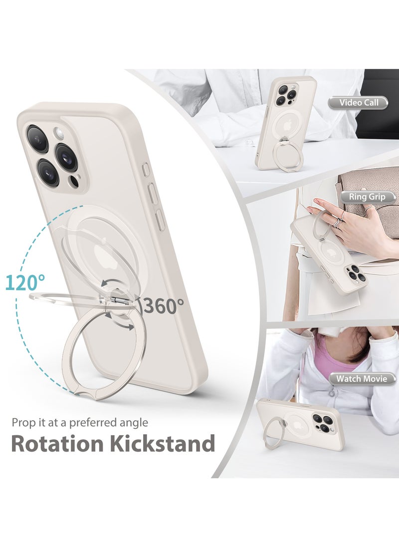 TONGATE - Magnetic Phone Case for iPhone 15 Pro Max 360° Rotating Invisible Stand Design Full-Body Shockproof and Drop-Resistant High-Strength Translucent Protective Case Perfectly Compatible with MagSafe Off White - Image 1