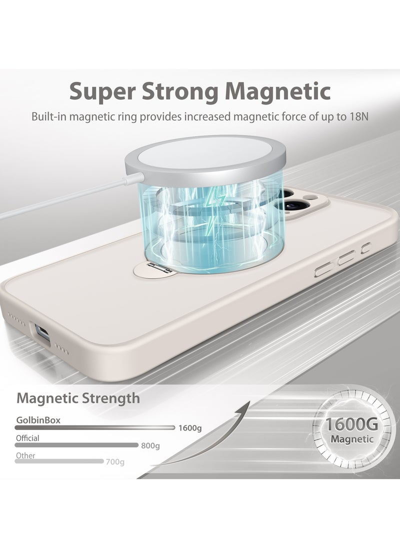 TONGATE - Magnetic Phone Case for iPhone 15 Pro Max 360° Rotating Invisible Stand Design Full-Body Shockproof and Drop-Resistant High-Strength Translucent Protective Case Perfectly Compatible with MagSafe Off White - Image 1