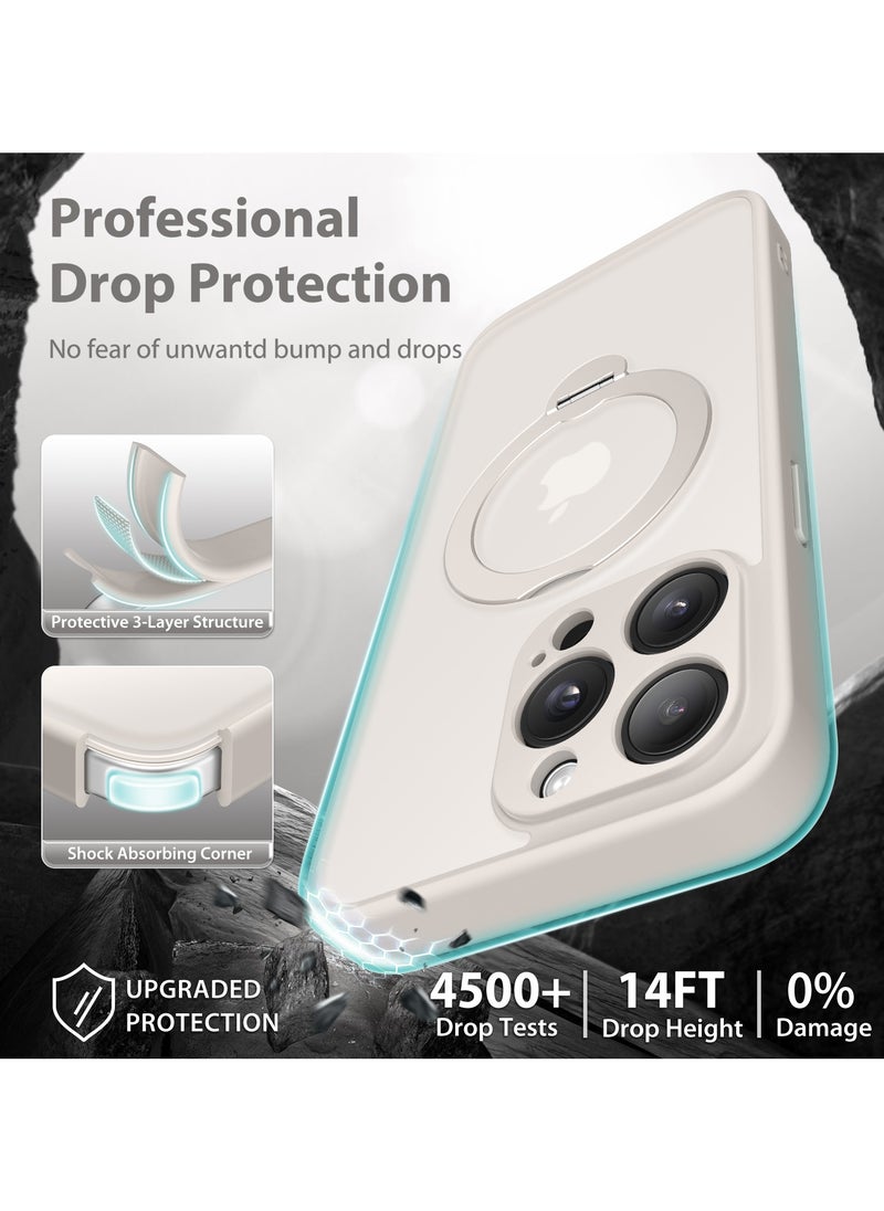 TONGATE - Magnetic Phone Case for iPhone 15 Pro Max 360° Rotating Invisible Stand Design Full-Body Shockproof and Drop-Resistant High-Strength Translucent Protective Case Perfectly Compatible with MagSafe Off White - Image 1