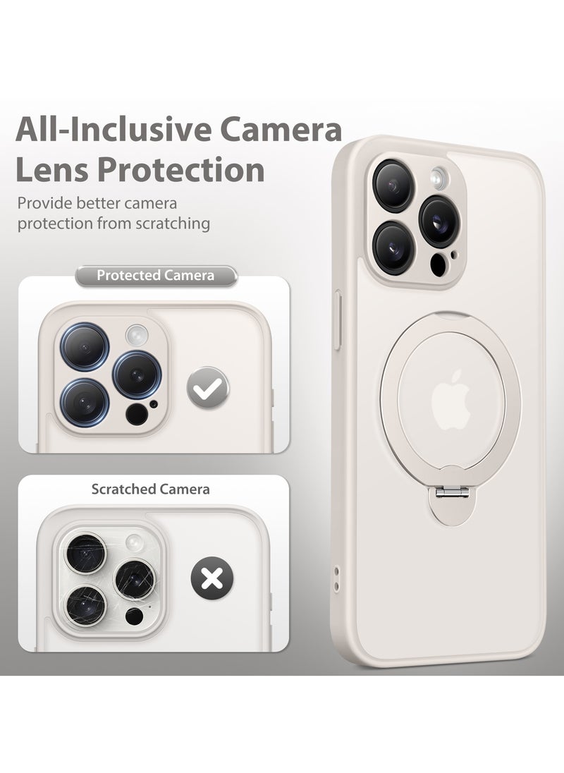 TONGATE - Magnetic Phone Case for iPhone 15 Pro Max 360° Rotating Invisible Stand Design Full-Body Shockproof and Drop-Resistant High-Strength Translucent Protective Case Perfectly Compatible with MagSafe Off White - Image 1