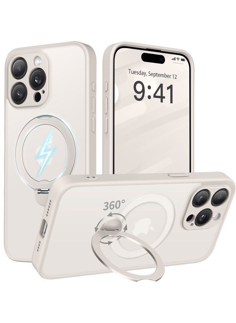 TONGATE - Magnetic Phone Case for iPhone 15 Pro Max 360° Rotating Invisible Stand Design Full-Body Shockproof and Drop-Resistant High-Strength Translucent Protective Case Perfectly Compatible with MagSafe Off White - Image 1