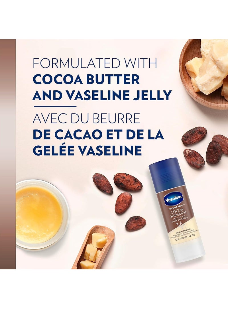 Vaseline Lotion Bundle, Cocoa Shimmer Jelly Stick Highlighter & Luminizer + All Over Body Balm Stick, Vaseline Cocoa Butter, Body Balm Skin Care Set, Petroleum Jelly for Dry Skin (4 Piece Set) - Image 3