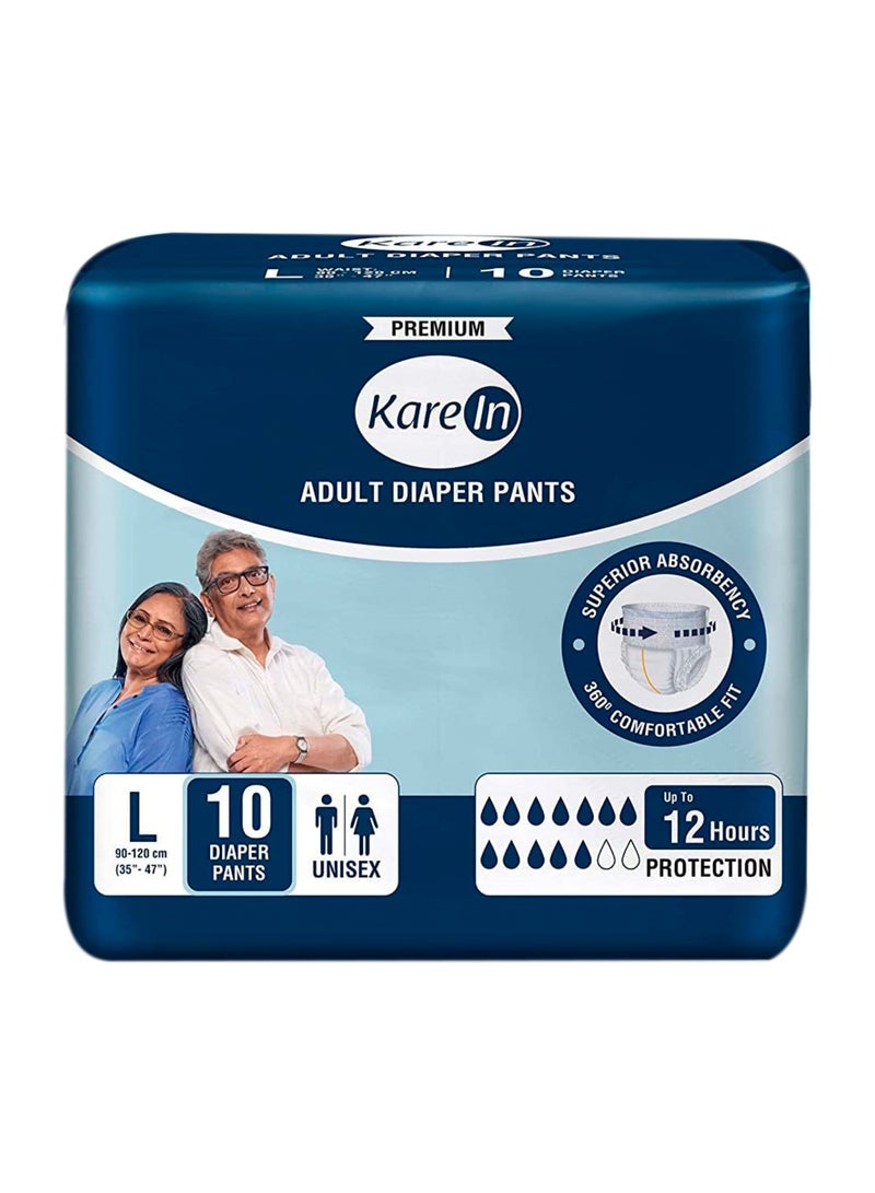 Kare In Adult Diaper Pants Style Large Waist Size 90-120cm (35"-47") 10 Pieces | Leak Proof | Wetness Indicator | High Absorbency Upto 12 Hours Protection | Elastic Waistband | Unisex Diaper - Image 1