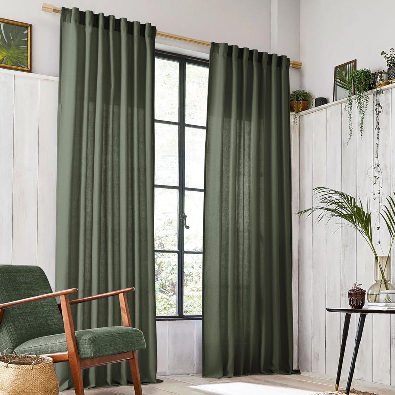 PANELSBURG Olive Green Linen Curtains 84 Inches Long for Living Room 2 Panels Set Back Tab Hook Belt Boho Dark Green Semi Sheer Moody Curtains 84 Inch Length for Bedroom Moss Green Aesthetic Neutral Decor - Image 3