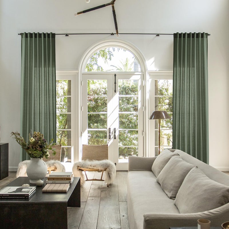 PANELSBURG Olive Green Linen Curtains 84 Inches Long for Living Room 2 Panels Set Back Tab Hook Belt Boho Dark Green Semi Sheer Moody Curtains 84 Inch Length for Bedroom Moss Green Aesthetic Neutral Decor - Image 5