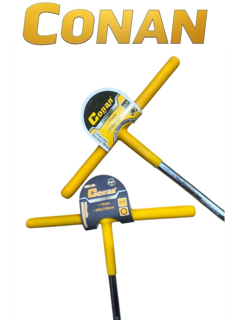 CONAN T-Handle Socket Wrench – 14mm & 17mm – High-Quality Cr-V Steel – Comfortable Grip – 200×310 mm - Image 3