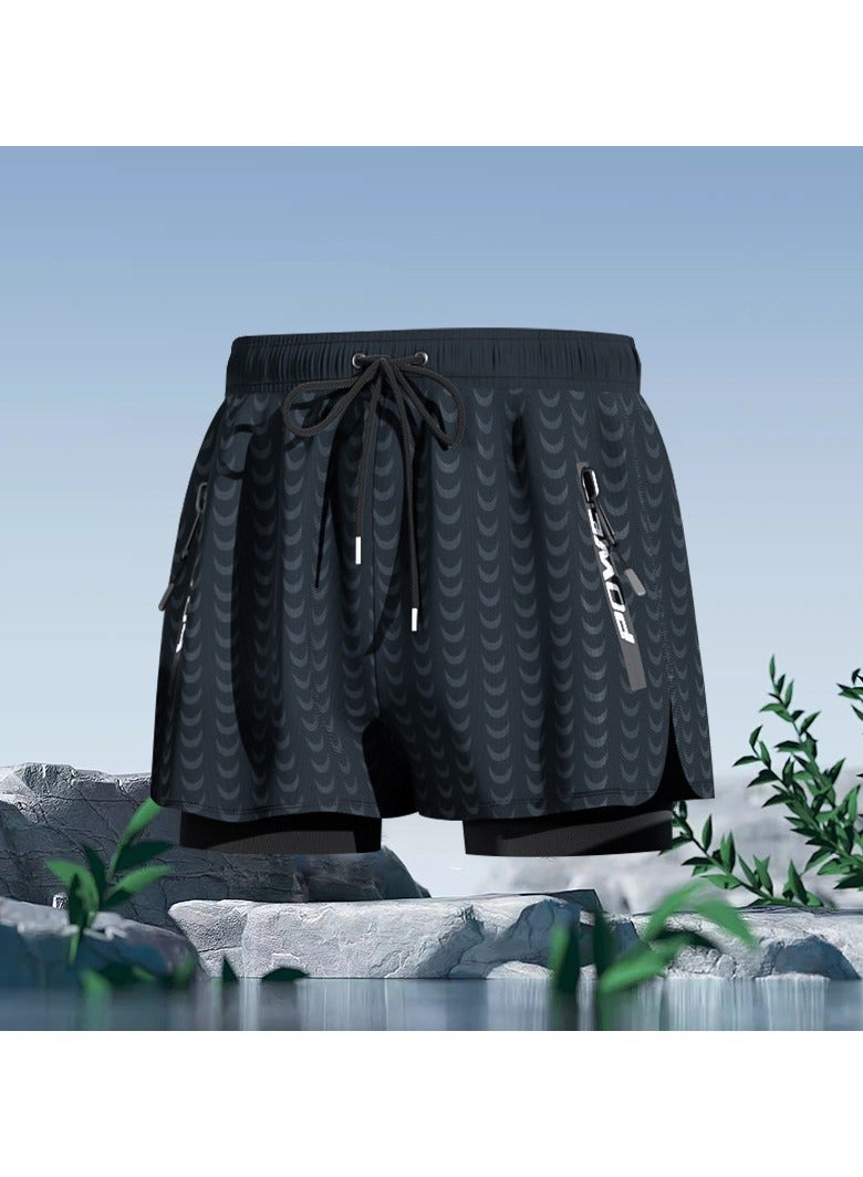 KUYING New High Waisted Flat Angle Swimming Trunks 