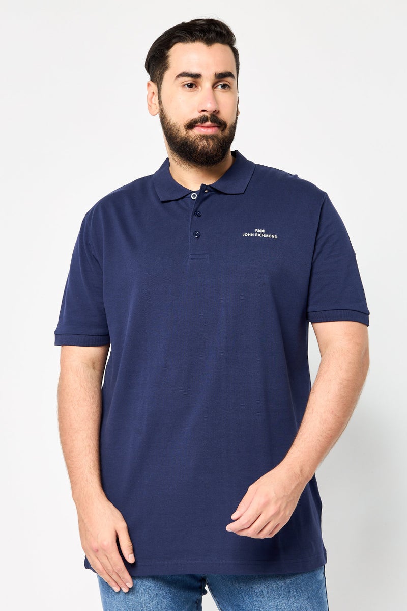 JOHN RICHMOND Men Regular Fit Brand Logo Short Sleeves Polo Shirt, Navy - Image 1